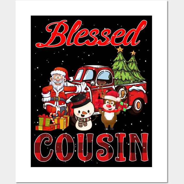 Blessed Cousin Red Plaid Christmas Wall Art by intelus